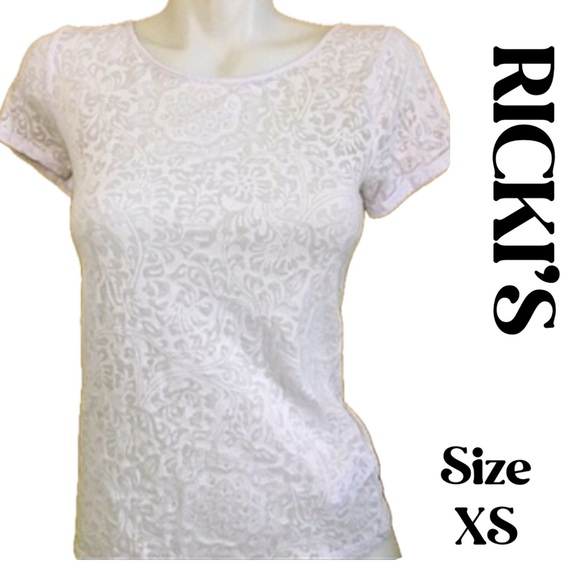 REVOLUTION BY RICKI’S WHITE SHEER BURN OUT PATTERN T-SHIRT - Picture 6 of 6